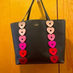 NEW! Kate Spade Heart & Chain Pebbled Leather Black Tote Bag w/ 12 heart accents